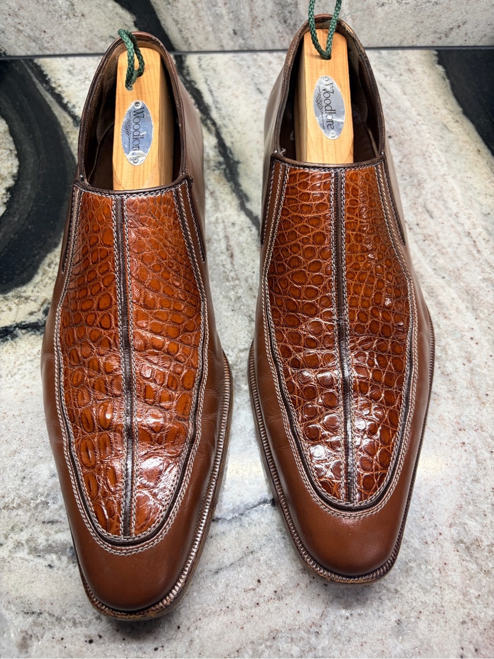 A. Testoni Real Crocodile & Calfskin Loafers Made in Italy Black Label UK 8 US 9